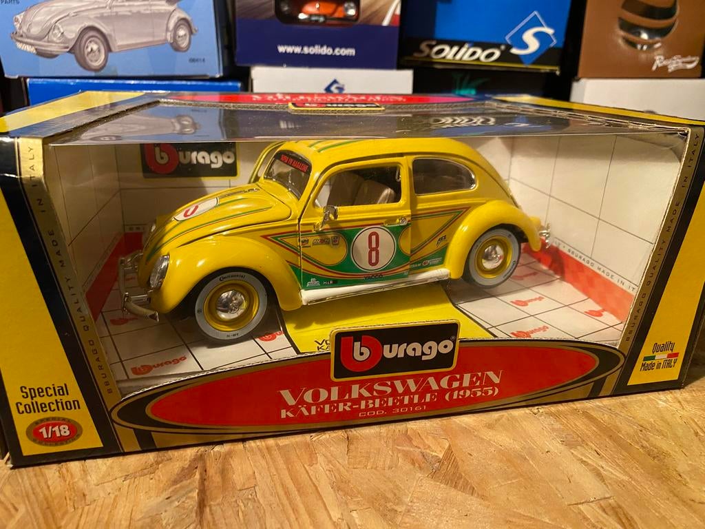Volkswagen Coccinelle 1967 – ROAD TOUGH 1/18 – Jaune – Miniature Zamac – Sans Boîte