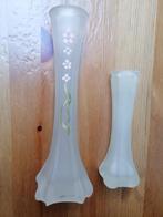 2 vases en verre dépoli déco. Fleurs 21 cm et un de 15 cm, Maison & Meubles, Comme neuf, Enlèvement, Verre