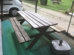 Picknicktafel en parasolstandaard, Tuin en Terras, Picknicktafels, Ophalen, Gebruikt, Rechthoekig, Hout