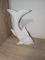 Witte keramische vaas met visdesign, gesigneerd vintage 1960, Antiek en Kunst
