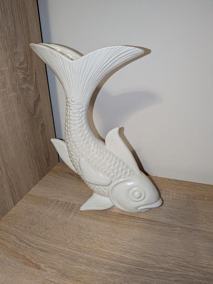 Vase design céramique blanche poisson signé 1960 vintage, Antiquités & Art, Art | Objets design