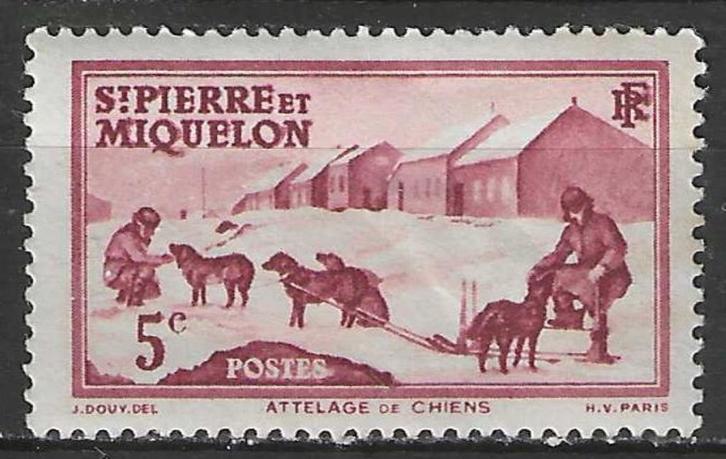 Saint-Pierre en Miquelon 1938 - Yvert 170 - Hondenslee (PF), Postzegels en Munten, Postzegels | Amerika, Verzenden