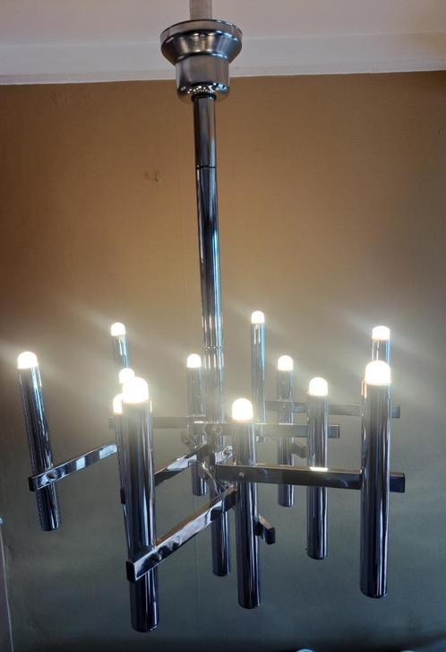 Gaetano Sciolari vloerlamp, jaren 70, chroom, Huis en Inrichting, Lampen | Kroonluchters, Zo goed als nieuw, Glas, Metaal, Ophalen