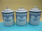 Drie mooie vintage emaille potten/Lustucru-decor, Verzenden