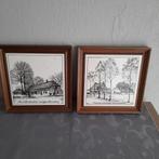 2 ingelijste keramieken tegels - Hollandse boerderijen( Lot), Antiek en Kunst, Ophalen of Verzenden