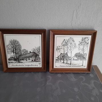 2 ingelijste keramieken tegels - Hollandse boerderijen( Lot), Enlèvement ou Envoi
