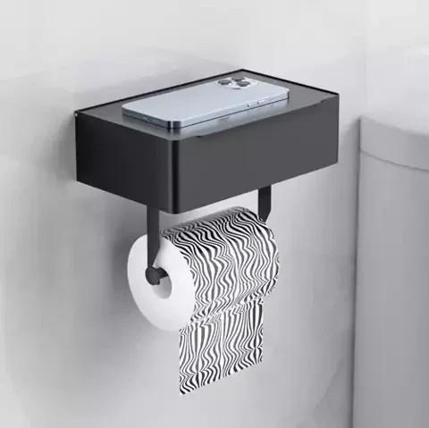 Toiletpapier houder rvs zwart met houder voor mobiel, Doe-het-zelf en Bouw, Sanitair, Nieuw, Toilet, Ophalen of Verzenden
