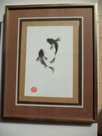 inkt tekening lavis grey wash KOI vissen Japanese drawing, Ophalen of Verzenden