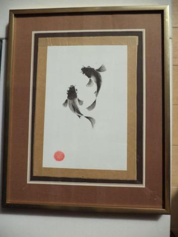 inkt tekening lavis grey wash KOI vissen Japanese drawing beschikbaar voor biedingen