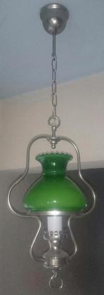 lampe suspendue avec verre vert (vintage), Enlèvement ou Envoi, Utilisé, Métal, 75 cm ou plus