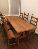 Massief houten eiken tafel en stoelenset, Huis en Inrichting, Ophalen, Zo goed als nieuw, Bruin, Hout