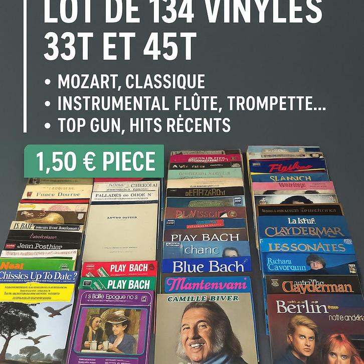 Lot de 134 vinyles 33T et 45T – Classique, variétés et hits, Cd's en Dvd's, Vinyl | Verzamelalbums, Zo goed als nieuw, Wereldmuziek