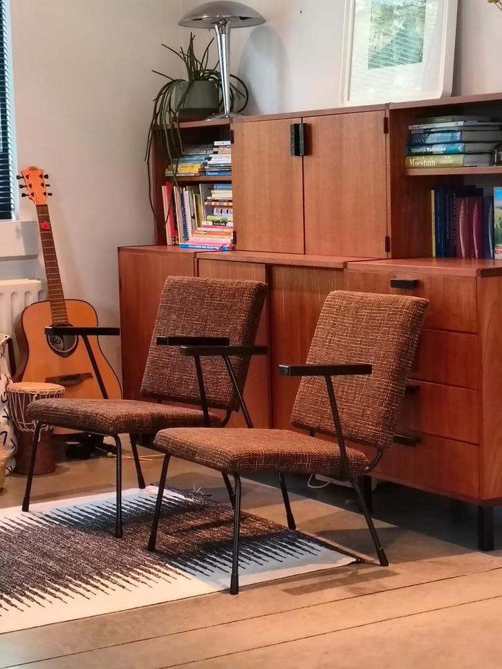 Iconische Rietveld vintage fauteuils – model 1401, jaren '50, Huis en Inrichting, Zetels | Zetels, Zo goed als nieuw, Stof, Ophalen
