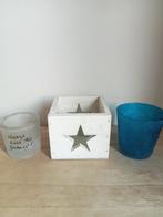 Lot de 3 photophores bois et verre, Ophalen of Verzenden, Nieuw, Wit, Hout