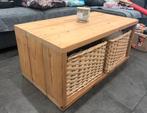 Houten salon tafel met rieten manden, Huis en Inrichting, Ophalen, Zo goed als nieuw