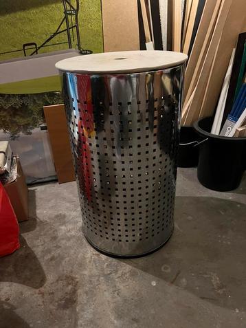 Inox wasmand met houten deksel, Huis en Inrichting, Ophalen, Gebruikt