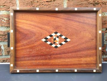 Teak dienblad met intarsies, jaren '50, Ophalen of Verzenden, Gebruikt, Rechthoekig, Hout