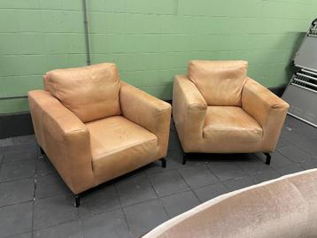 Echt leren fauteuils, robuust cognac beschikbaar voor biedingen