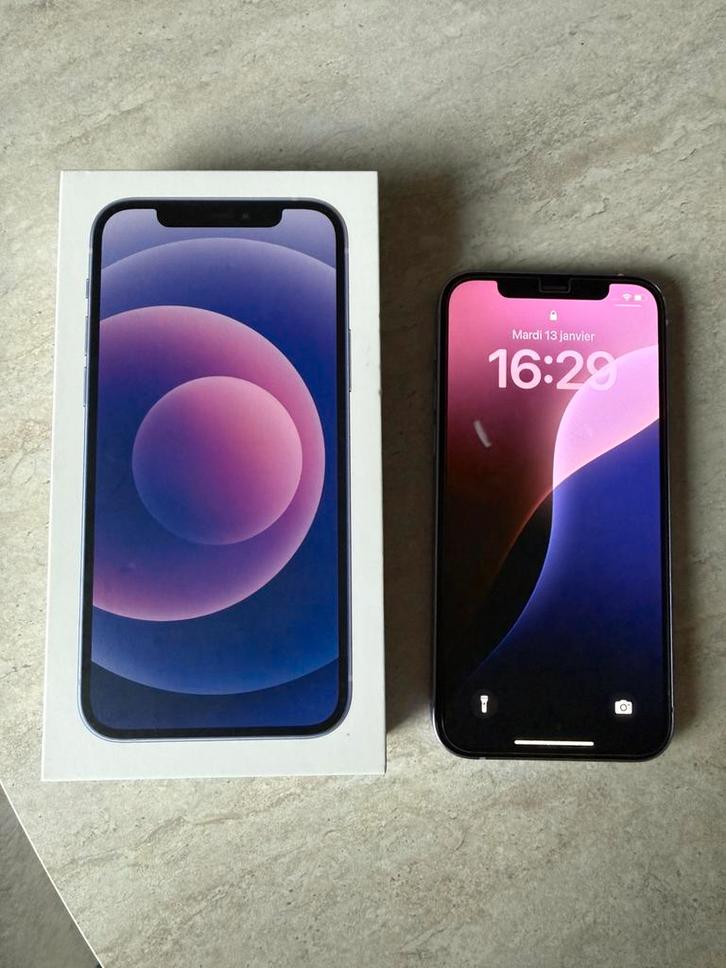 Iphone 12 - 128GB - Mauve - Chargeur + batterie, Télécoms, Téléphonie mobile | Apple iPhone, Comme neuf, iPhone 12, Enlèvement ou Envoi