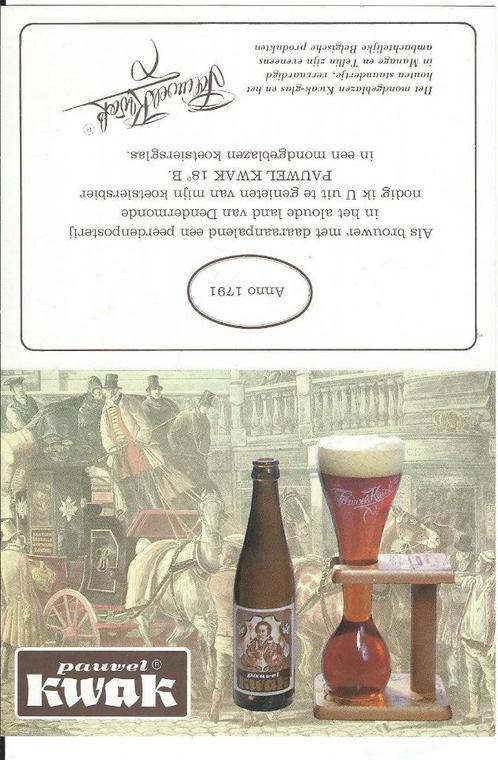Vintage tafelkaartje voor Pauwel Kwak bier (jrn 80), Collections, Marques de bière, Comme neuf, Enlèvement ou Envoi