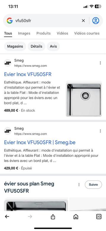 Évier sous encastre SMEG beschikbaar voor biedingen
