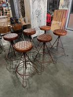 6 tabourets de bar industriels avec siège en cuir, Neuf, Cuir, 60 à 90 cm, 5 tabourets ou plus