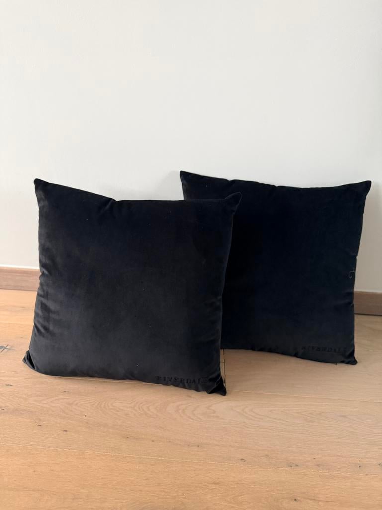 Set van 2 Riverdale sierkussens 45x45 cm – zwart velvet, Enlèvement, Comme neuf, Noir