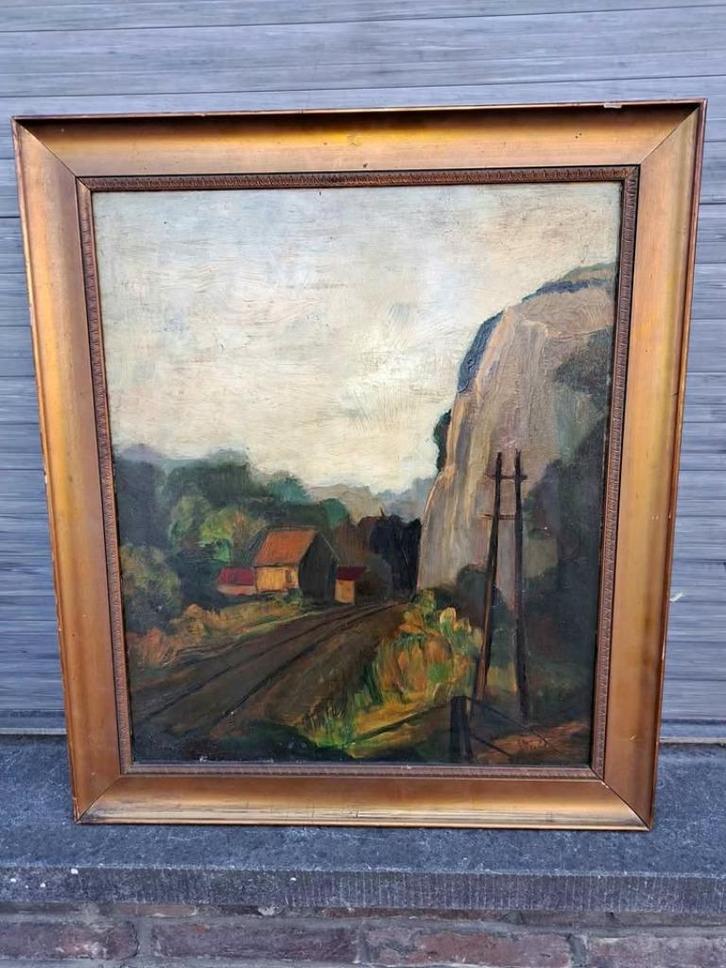 Huile sur panneau ruelle signe gustave camus 1930, Antiek en Kunst, Kunst | Schilderijen | Klassiek, Ophalen of Verzenden