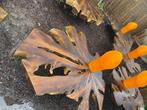 Boomtafels teak hout met stalen onderstel, Comme neuf, Bois, Enlèvement