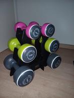 6 Dumbells + rekje, Sport en Fitness, Ophalen, Zo goed als nieuw