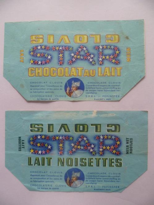 Chocolade Clovis chocolat emballages wikkels omslagen 2 Star, Collections, Collections Autre, Utilisé, Enlèvement ou Envoi