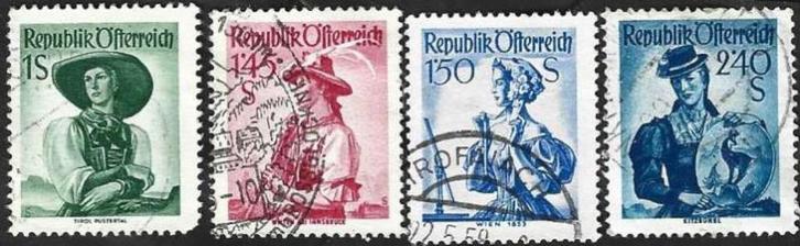 4 Postzegels Klederdrachten Oostenrijk 1951, Postzegels en Munten, Postzegels | Europa | Oostenrijk, Gestempeld, Ophalen of Verzenden