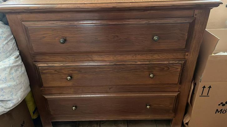 Vintage ladekast van massief hout, Huis en Inrichting, Kasten | Ladekasten, Gebruikt, 100 tot 150 cm, 100 tot 150 cm, 25 tot 50 cm