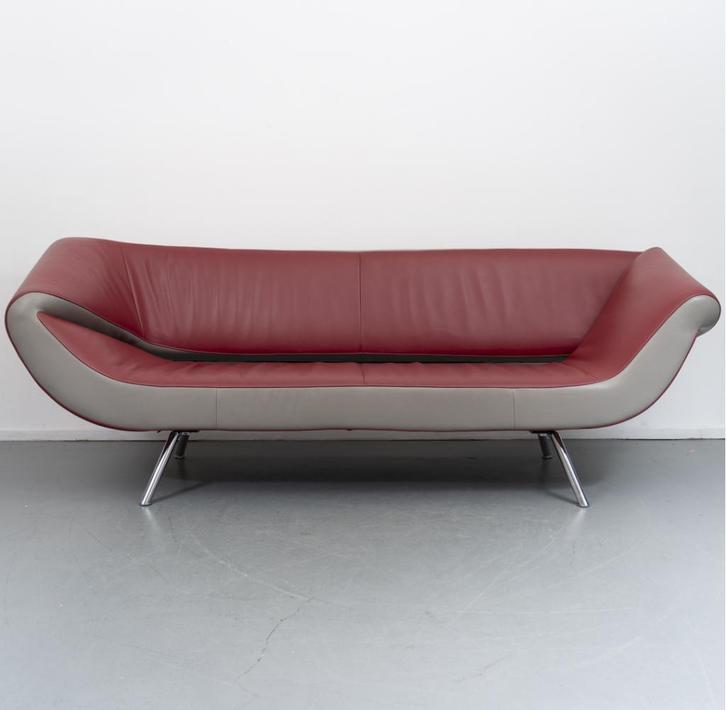 1x Leolux Arabella 3 Zits bank Rood/Grijs leder, Huis en Inrichting, Zetels | Voetbanken en poefs