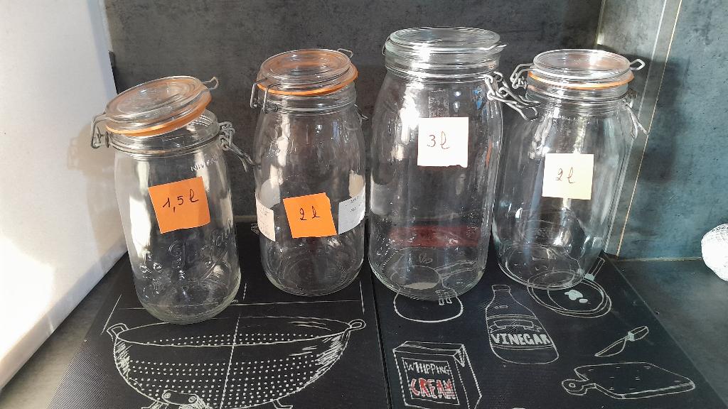 4 bocaux (2 ''Le Parfait''), Maison & Meubles, Cuisine | Casseroles & Poêles, Enlèvement, Comme neuf, Verre, Autres types