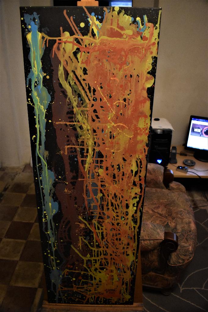 Abstract schilderij vullen en kleuren, door joky kamo, Antiek en Kunst, Ophalen