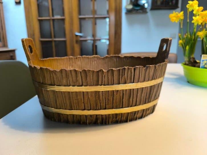 Vintage imitatiehouten bloembak/bloempot, Ophalen of Verzenden