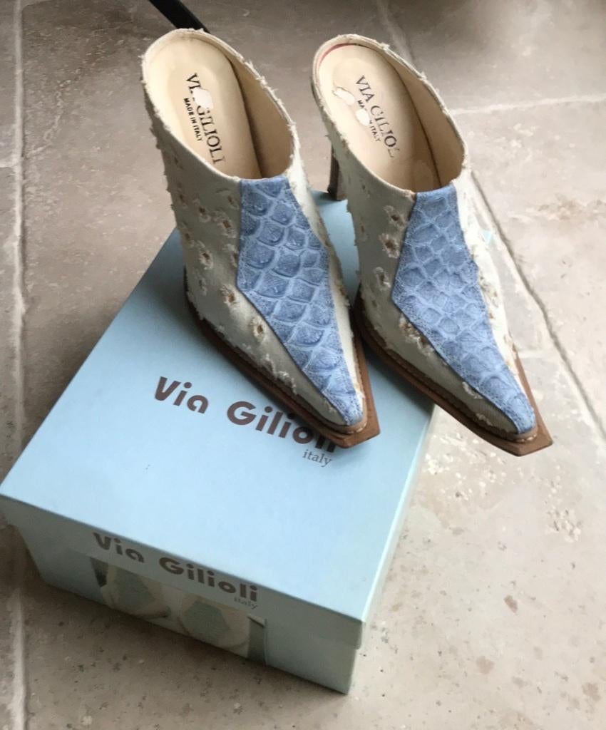 Via Gilioli muiltjes met hoge hakken, Kleding | Dames, Schoenen, Ophalen, Zo goed als nieuw, Blauw