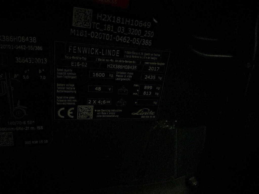 Linde E16-02 Forklift 2017, Électrique, Chariot élévateur, Linde