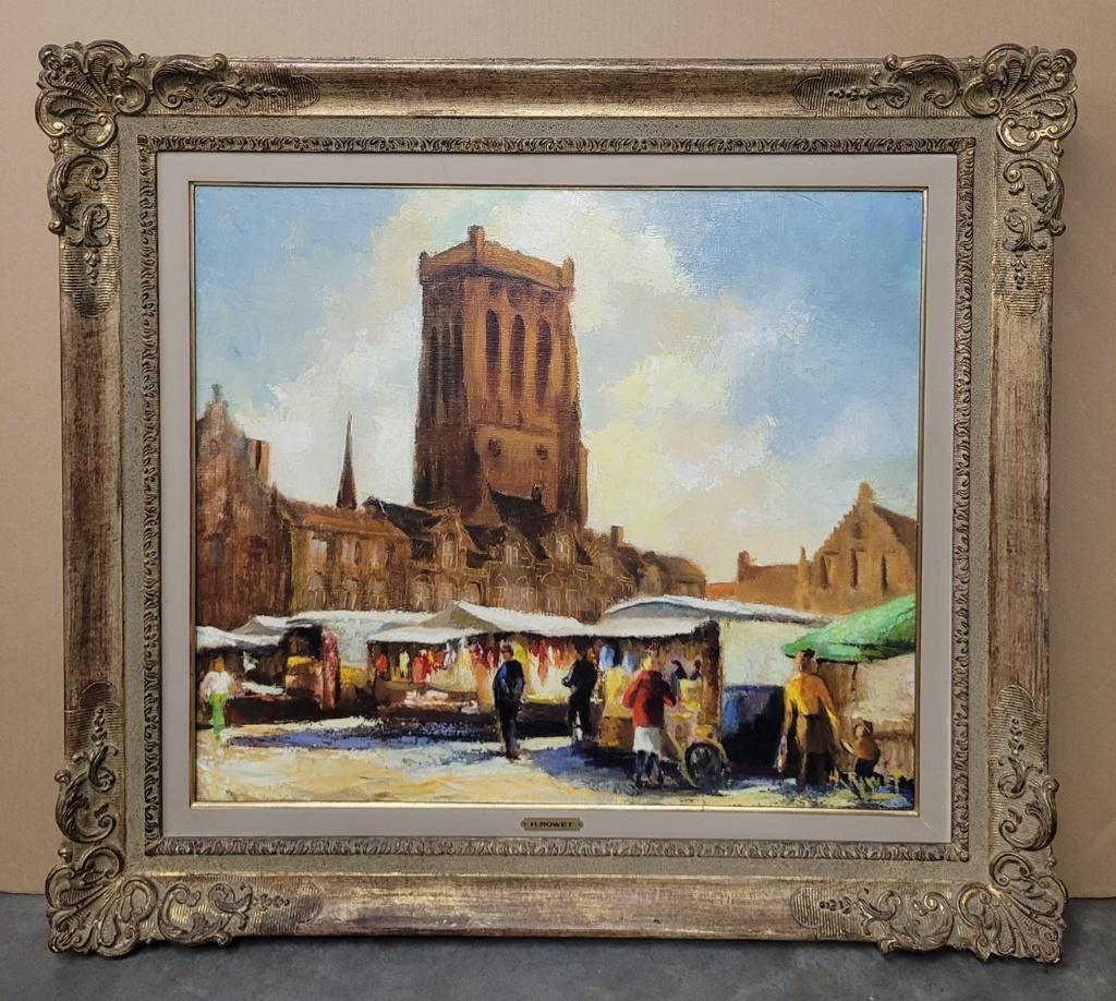 Henri ROWET, markt in Veurne, Antiek en Kunst, Kunst | Schilderijen | Klassiek, Ophalen of Verzenden