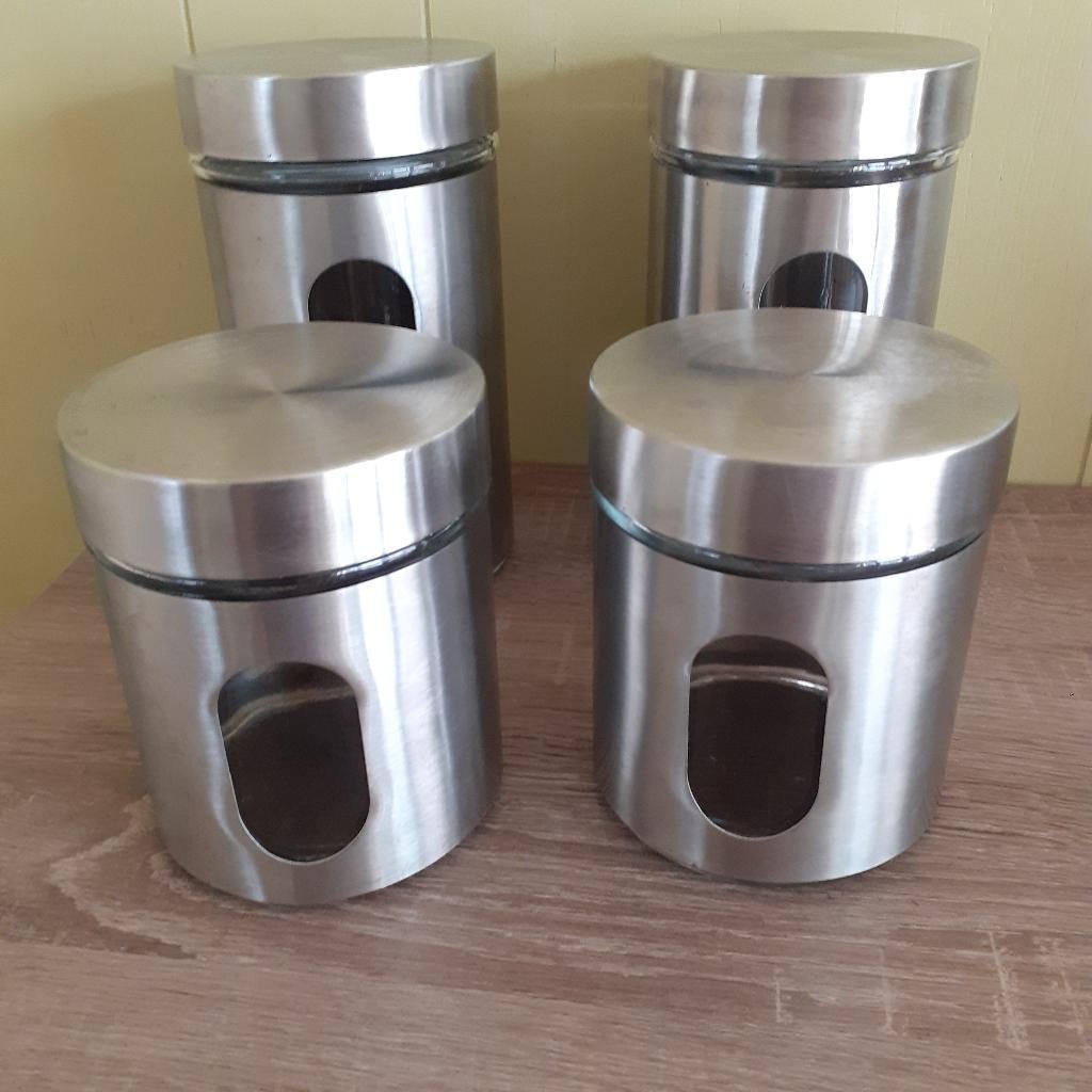 4 voorraadpotten  met inox, Ophalen of Verzenden