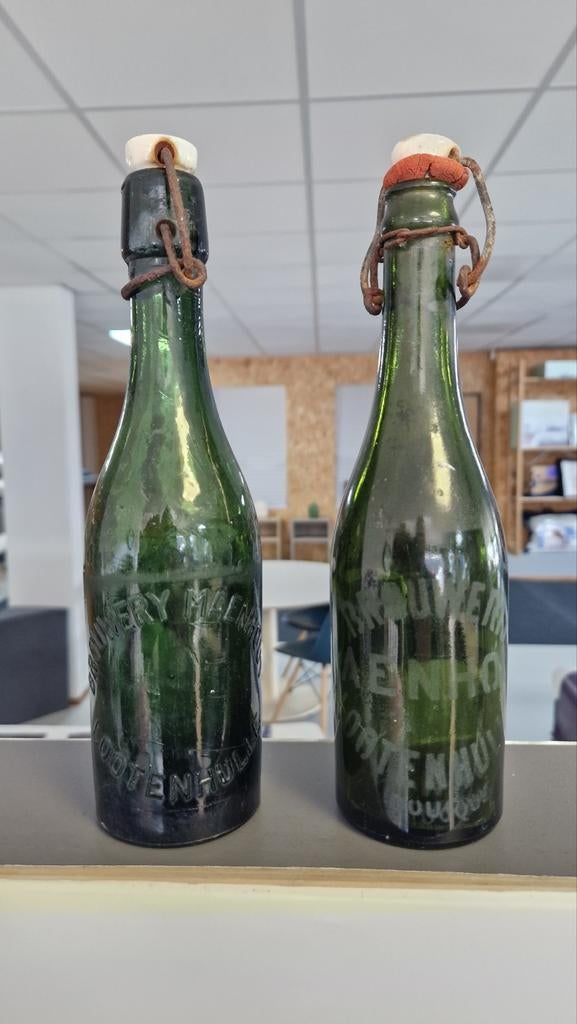 2 x bierfles brouwery maenhout Lootenhutte, Verzamelen, Biermerken, Ophalen of Verzenden