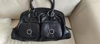 Zwarte, lederen handtas, Handtassen en Accessoires, Tassen | Damestassen, Ophalen of Verzenden, Zo goed als nieuw, Zwart, Handtas