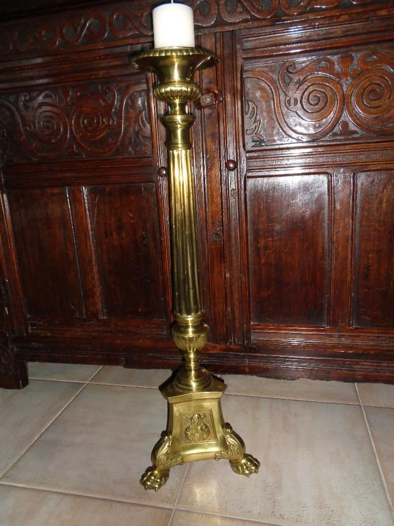 *Grote prachtige zware antieke bronzen kandelaar (19e eeuw)., Antiek en Kunst, Antiek | Kandelaars, Ophalen of Verzenden