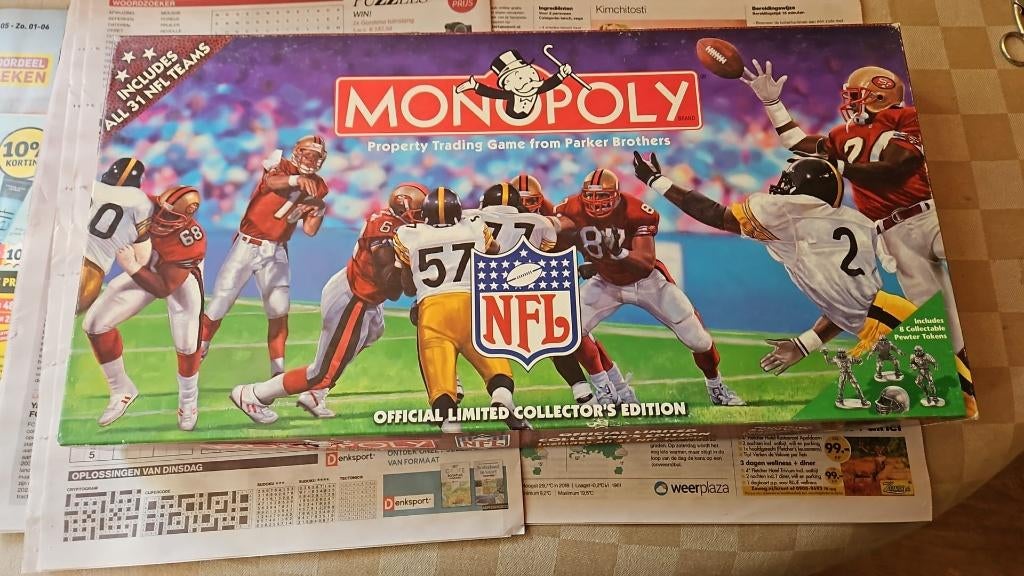 bordspel Monopoly NLF collectors edition American Football, Hobby en Vrije tijd, Gezelschapsspellen | Bordspellen, Nieuw, Een of twee spelers