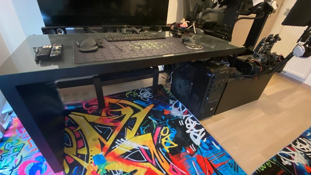 Table de Bureau vitrée modulable gaming/simu & 2 Kallax, Maison & Meubles, Bureaux, Bureau gaming, 65 cm, Utilisé, IKEA