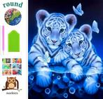 nr 227 Diamond Painting Tijgers en vlinders 40x30cm (rond), Hobby en Vrije tijd, Knutselen, Verzenden, Nieuw, Overige materialen