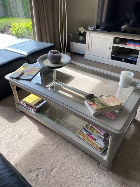 Tijdloze massieve salon- en hoektafel, Ophalen, Gebruikt, 100 tot 150 cm, 50 tot 100 cm