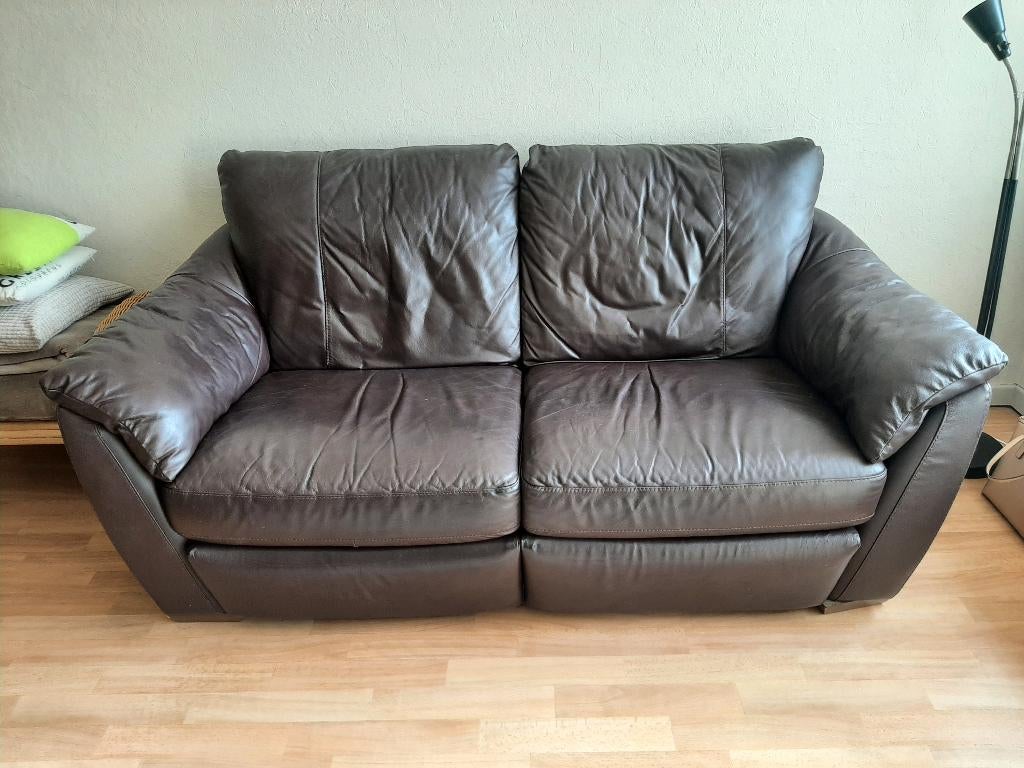 Lederen bank met 2 en een halve zitplaats, Ophalen, Gebruikt, 150 tot 200 cm, Tweepersoons