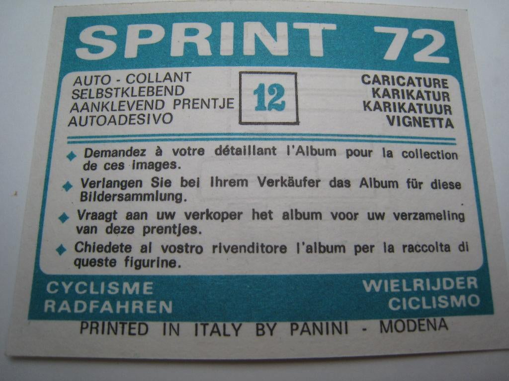 Caricature numéro 12 de Panini Sprint 1972, Envoi, Comme neuf, Autocollant